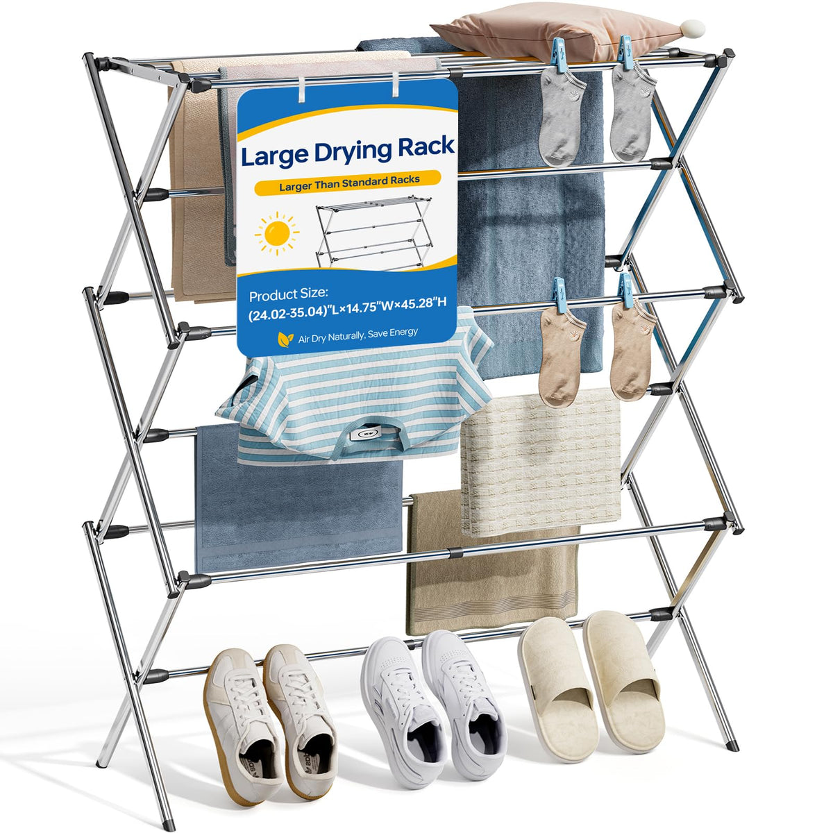 APEXCHASER Oversized Clothes Drying Rack, 45.28" H × 14.57" D