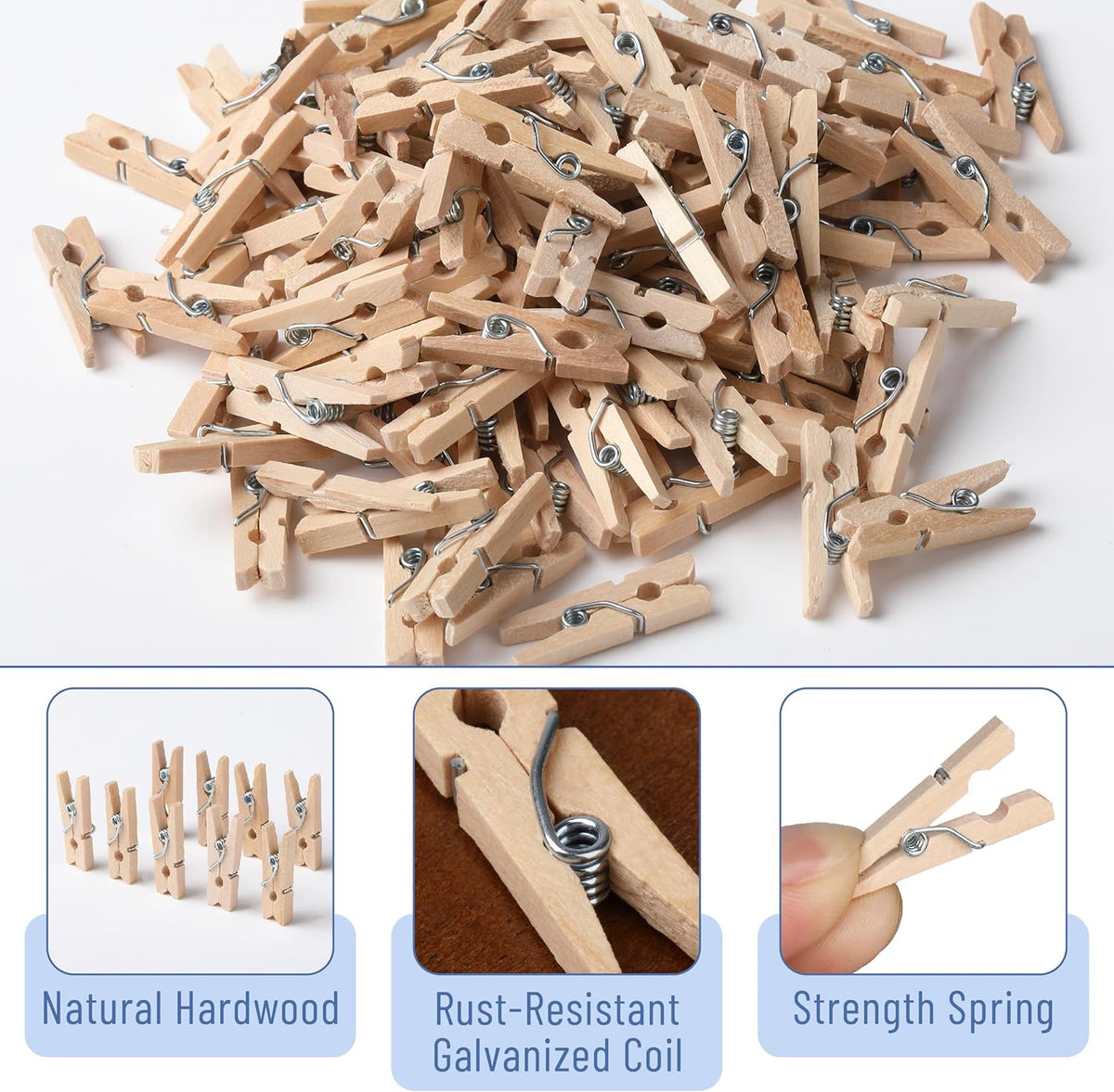 Mr. Pen- Mini Wooden Clothes Pins for Photo, 1 Inch, 200 Pack, Small Clothespins with Jute Twine for Scrapbooking, Labeling Plants, Gift Tags, Tiny Crafts, Photo Display, Decoration