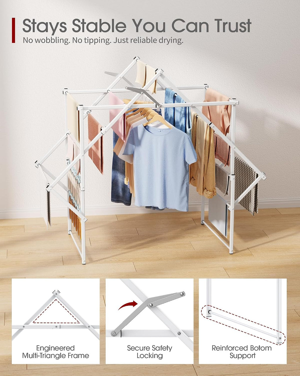 Sakugi Foldable Clothes Drying Rack, 48.2" W, Stable Arch Structure