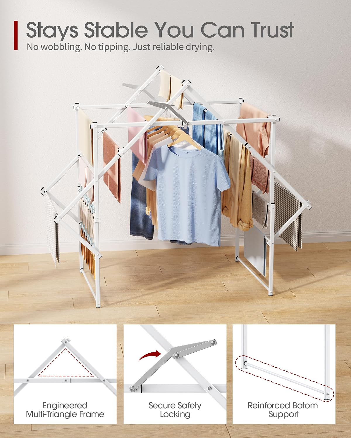 Sakugi Foldable Clothes Drying Rack, 48.2" W, Stable Arch Structure