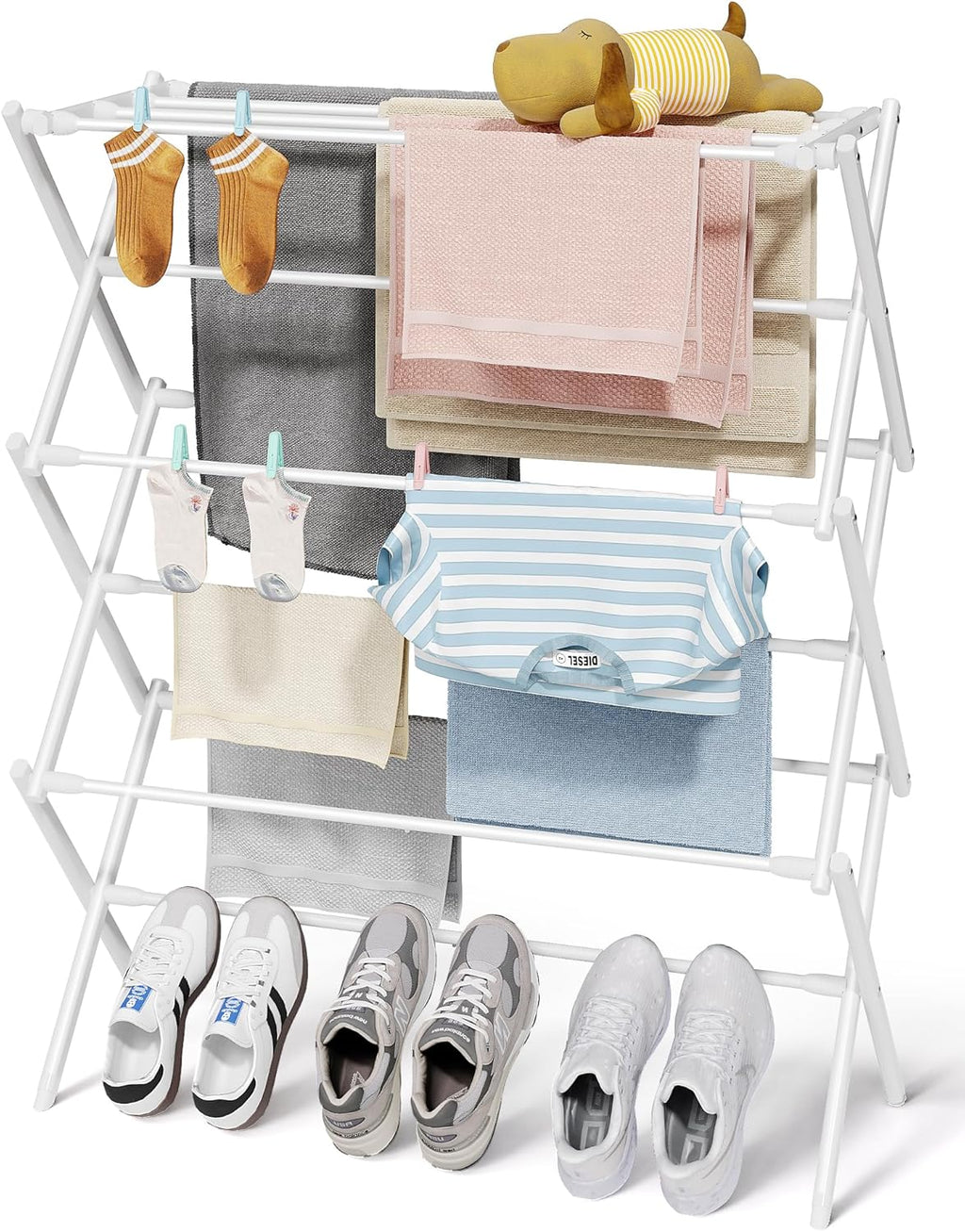 Sakugi Foldable 3-Tier Clothes Drying Rack 37.4" H with Non-Slip Feet