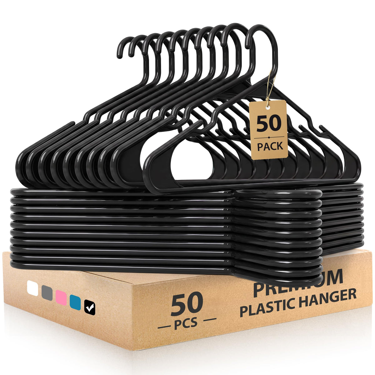Plastic Hangers, Space Saving Clothes Hanger, Durable and Strong Closet Organizers and Storage (White, 50 Pack)