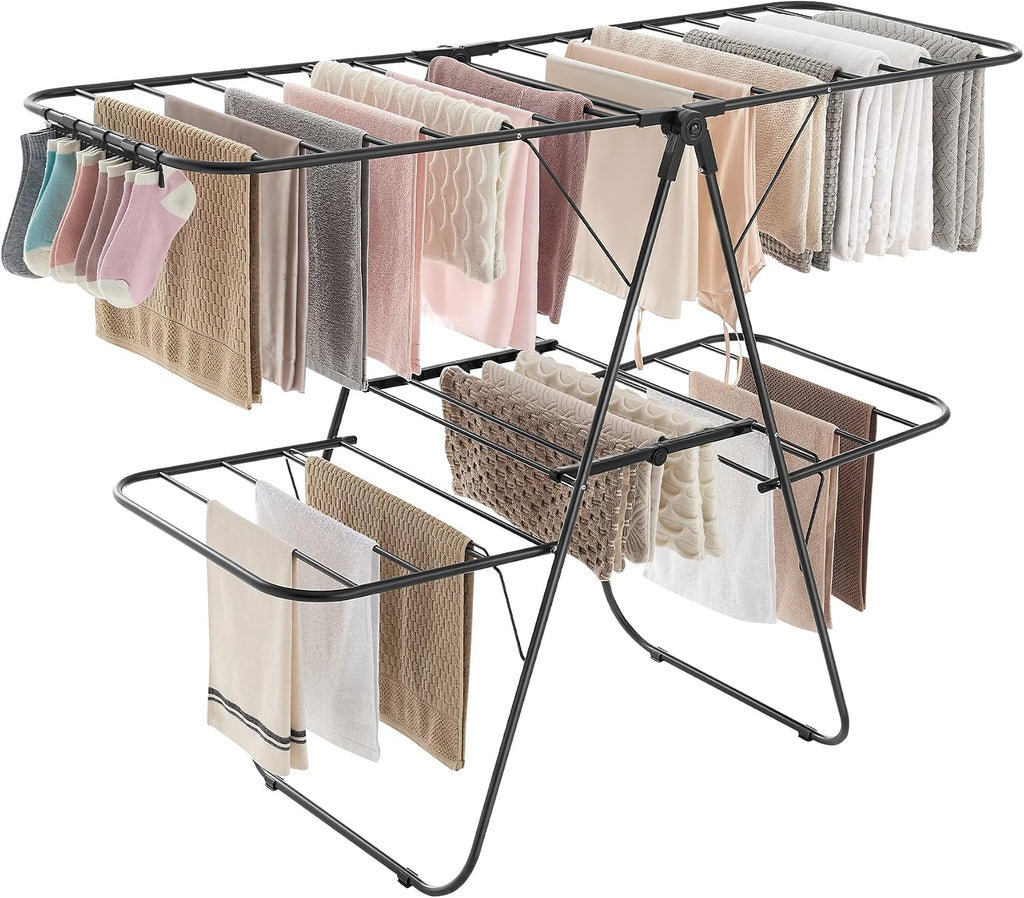 SONGMICS Clothes Drying Rack, Foldable 2-Level Stee Laundry Drying Rack