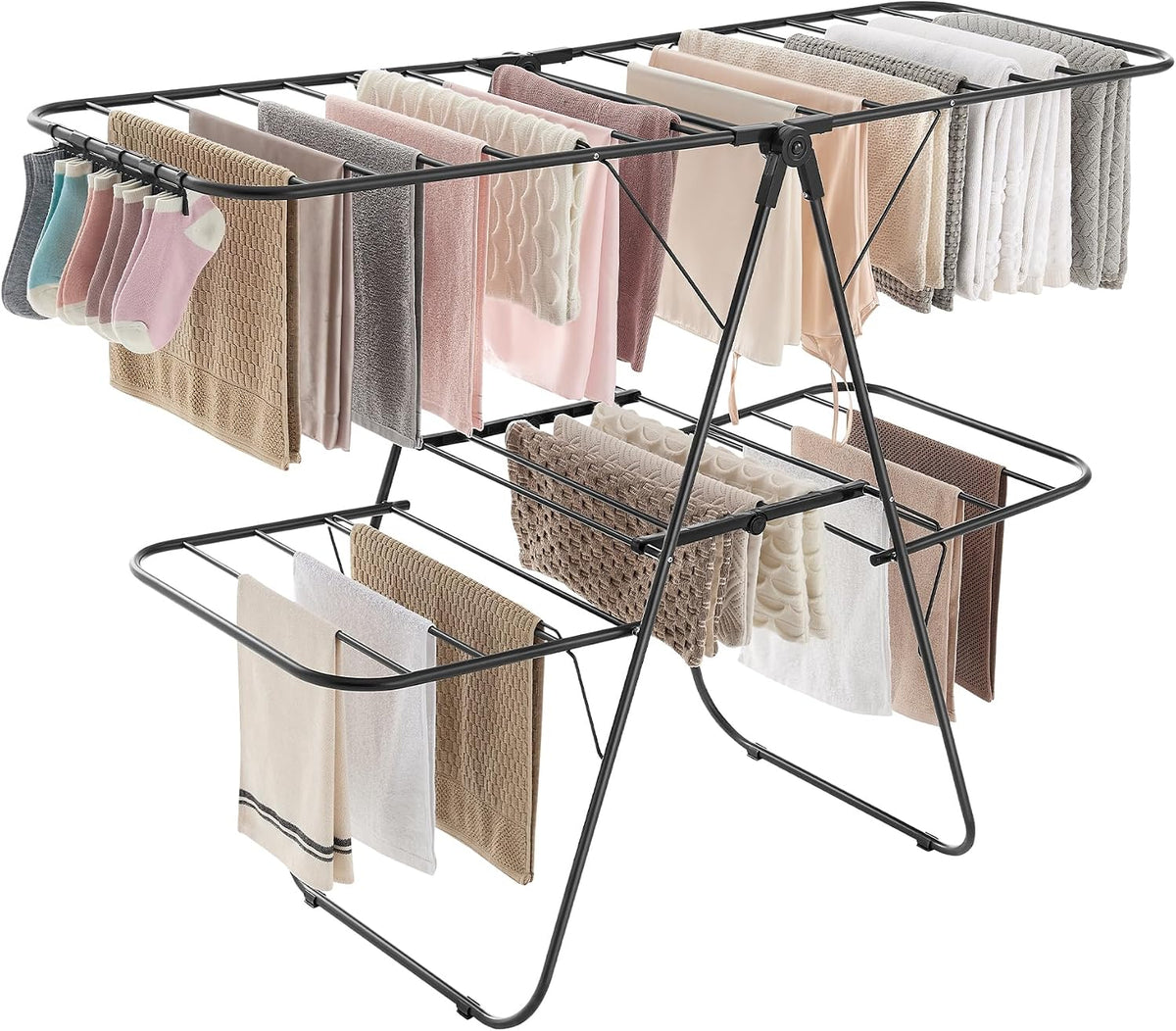 SONGMICS Clothes Drying Rack, Foldable 2-Level Stee Laundry Drying Rack