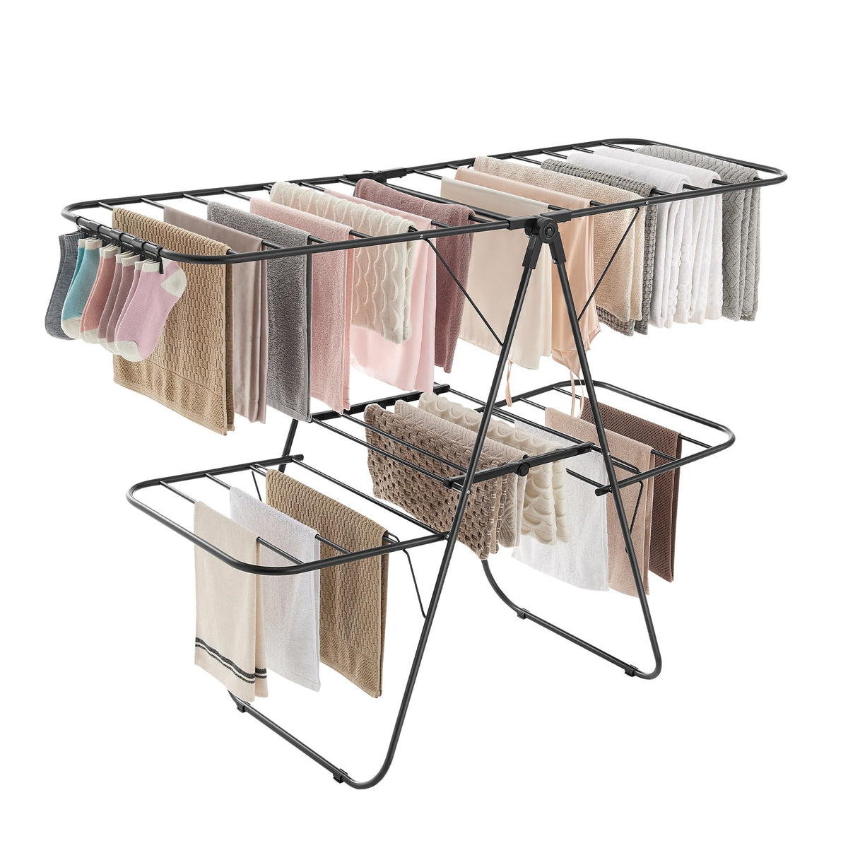 SONGMICS Clothes Drying Rack, Foldable 2-Level Stee Laundry Drying Rack