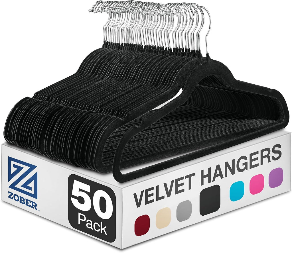 Zober Black Velvet Hangers 50 Pack, Slim Non Slip Clothes Hangers