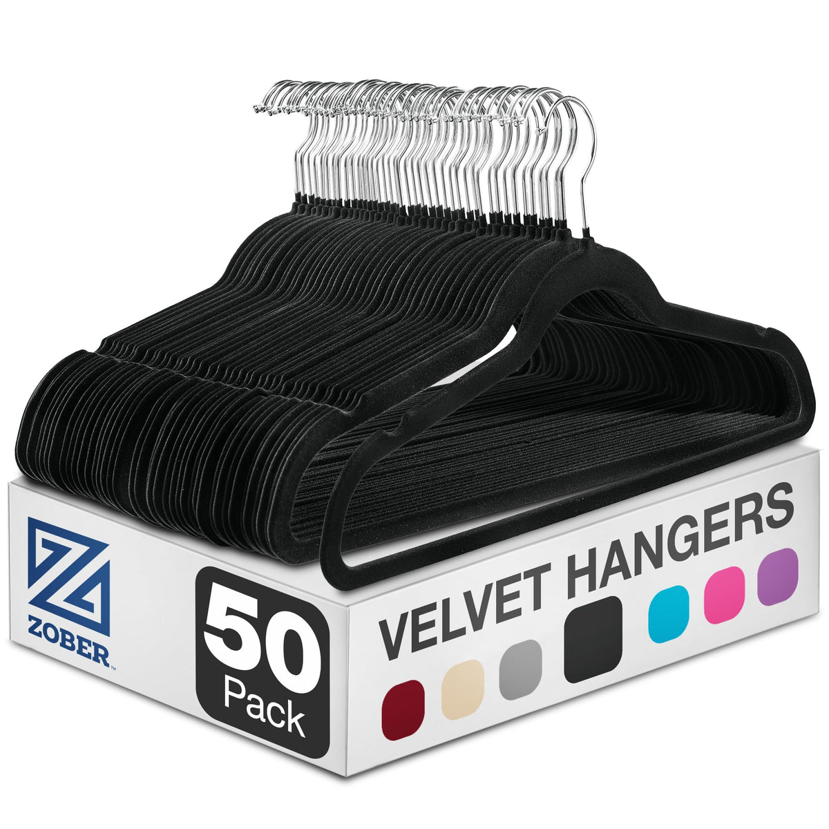 Zober Black Velvet Hangers 50 Pack, Slim Non Slip Clothes Hangers