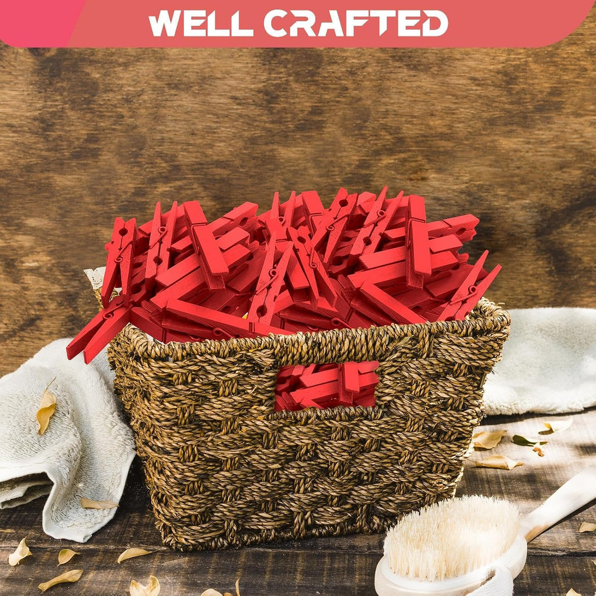 100 Pcs Red Clothes pins - 2.9 Inch Wooden Clothespins Cheer Clips