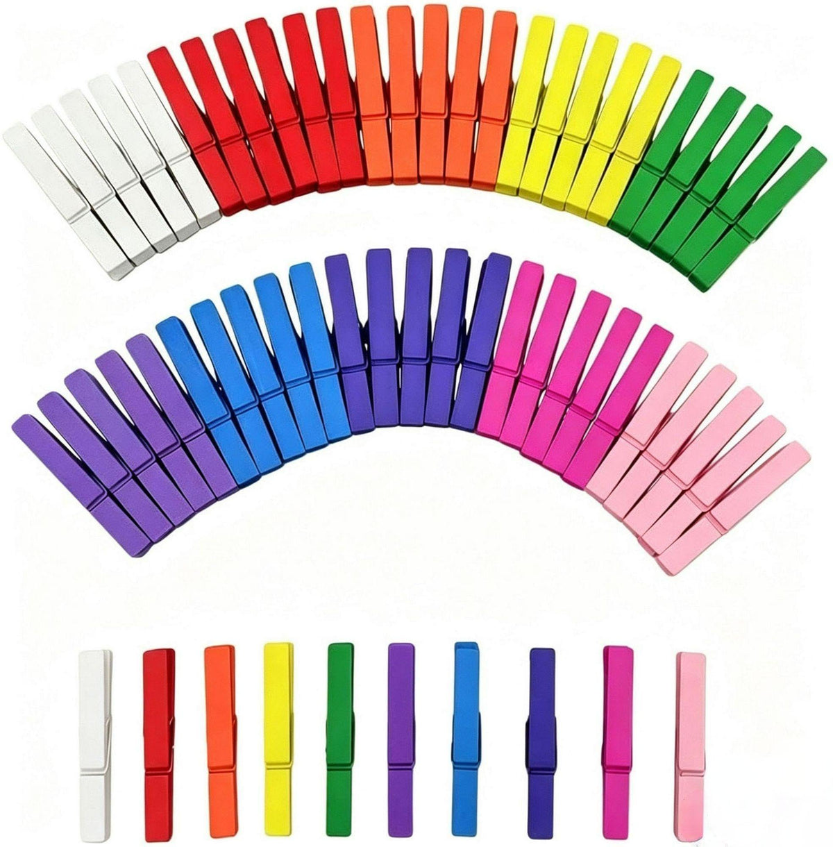 50PCS Colorful Wooden Clothespins, 2.9 Inch Clothing Clips, Large Wooden Clothes Pins, Decorative Pins, 11 Color, Strong Grip, Multipurpose Clips for Crafts Hanging Clothes Picture
