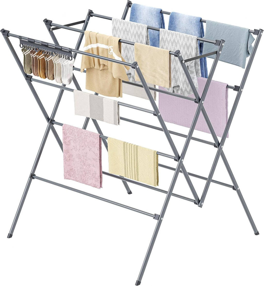 Drying Rack Clothing,12 Drying Poles with Sock Clips Clothes Drying Rack