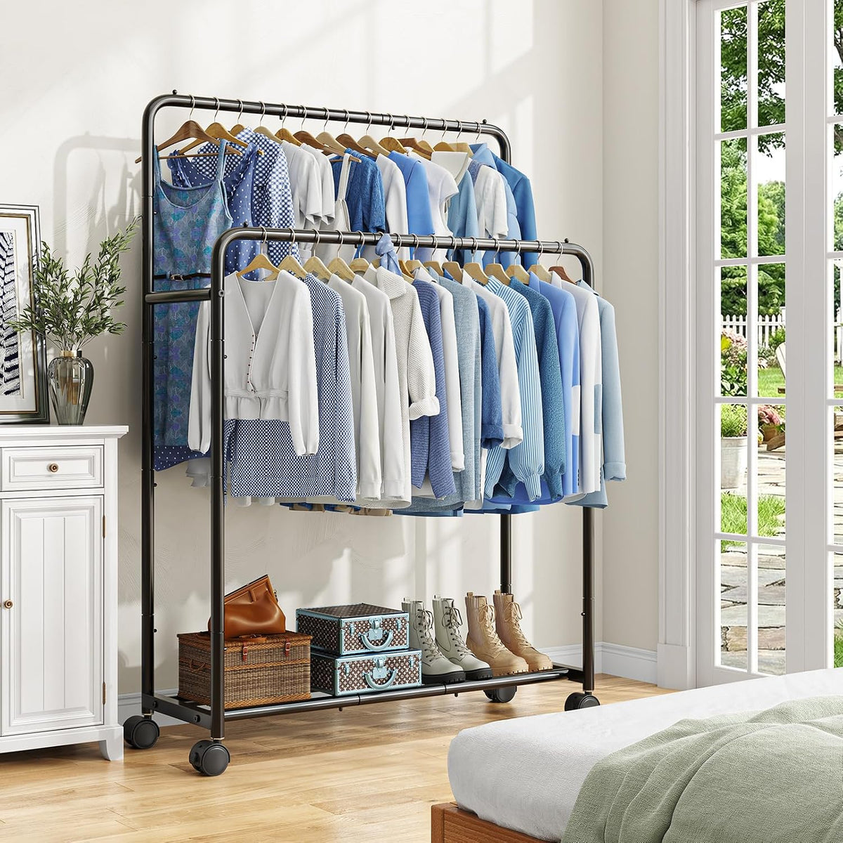 Simple Trending Clothing Clothes Rack, Double Rod Garment Rack, Black