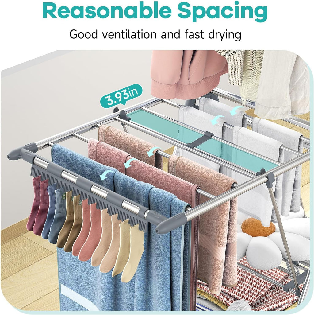 APEXCHASER Clothes Drying Rack with High Hanger, 3-Level Drying Racks