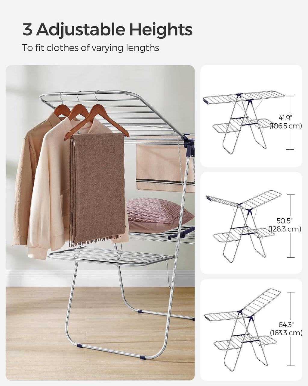 SONGMICS Clothes Drying Rack, Foldable 2-Level Stee Laundry Drying Rack