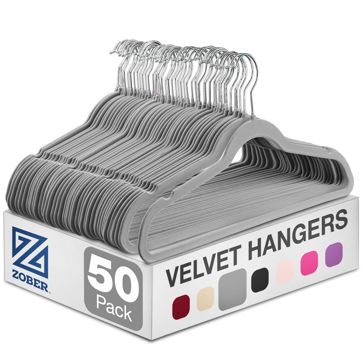 Zober Black Velvet Hangers 50 Pack, Slim Non Slip Clothes Hangers