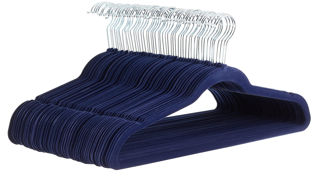 Amazon Basics Slim Velvet Non-Slip Space Saving Suit Clothes Hangers for Closet Organization, Black/Rose Gold, 50-Pack