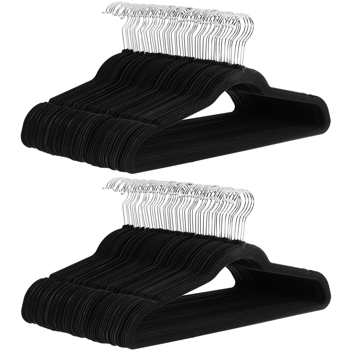 Amazon Basics Slim Velvet Non-Slip Space Saving Suit Clothes Hangers for Closet Organization, Black/Silver, 30-Pack