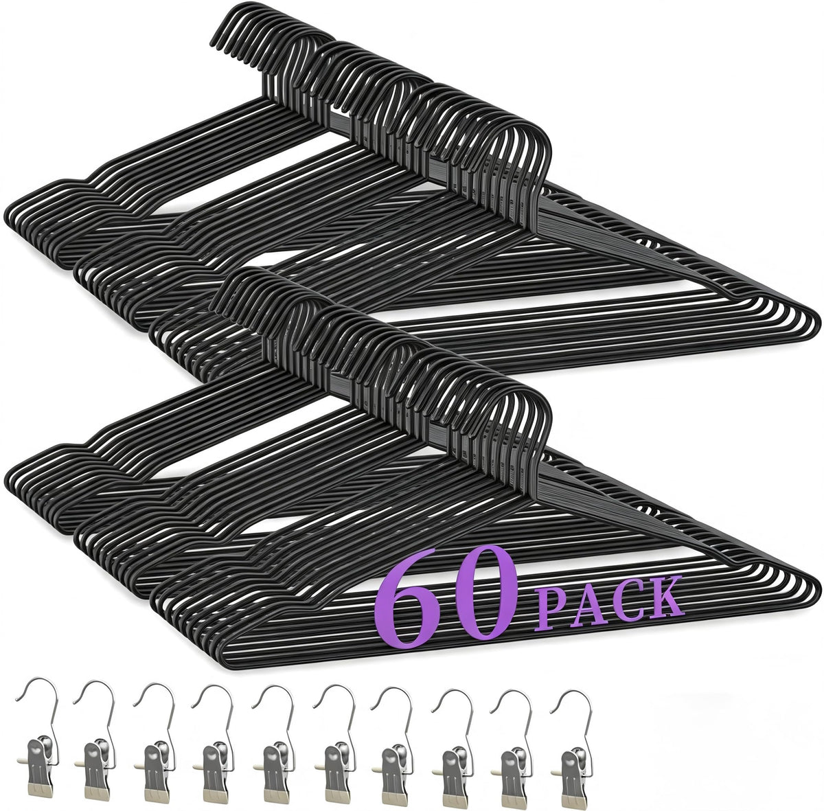 40Pack Metal Hangers+5 Clothes Pins, Heavy Duty Black Metal Hangers
