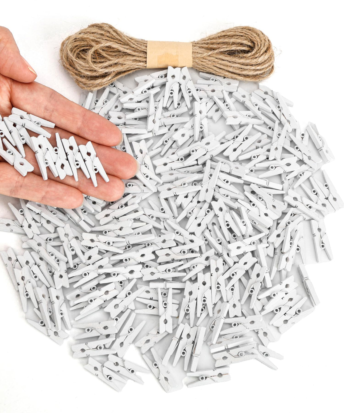 Mr. Pen- Mini Wooden Clothes Pins for Photo, 1 Inch, 200 Pack, Small Clothespins with Jute Twine for Scrapbooking, Labeling Plants, Gift Tags, Tiny Crafts, Photo Display, Decoration