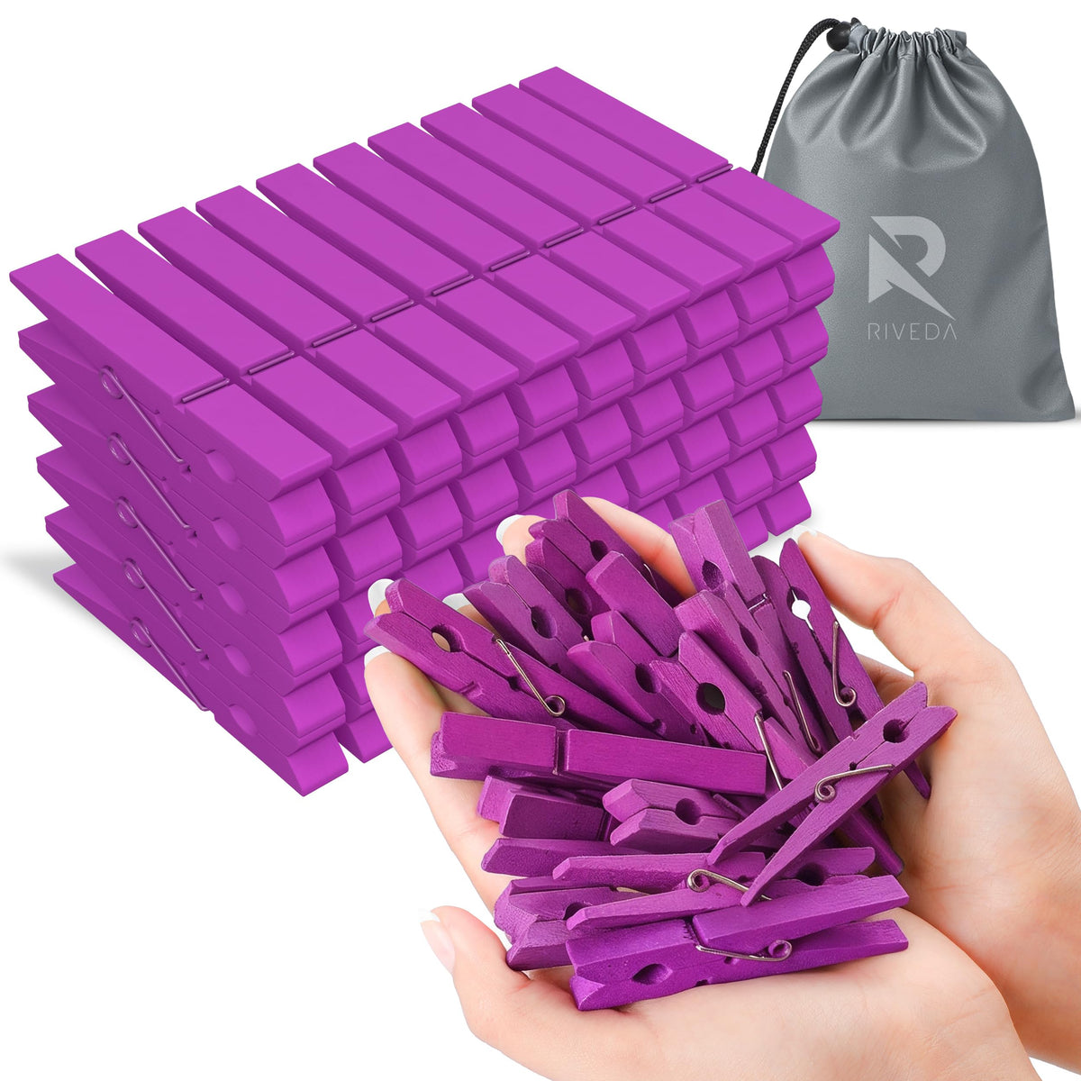 RIVEDA 50pcs Colored Wooden Clothes Pins, 2.9inch 10 Colors, Clothespins for Classroom, Clip Hanging Photos, DIY Clips for Crafts, Decorations