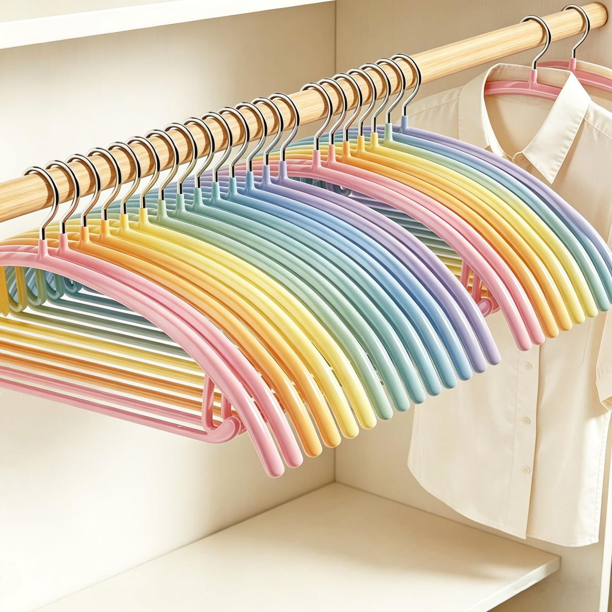 14 Pack Curved No Shoulder Bump Hangers, Multi‑Color Metal Hangers with Non‑Slip Plastic Coating, Heavy Duty Space Saving Coat Hangers for Shirts, Suits & Sweaters