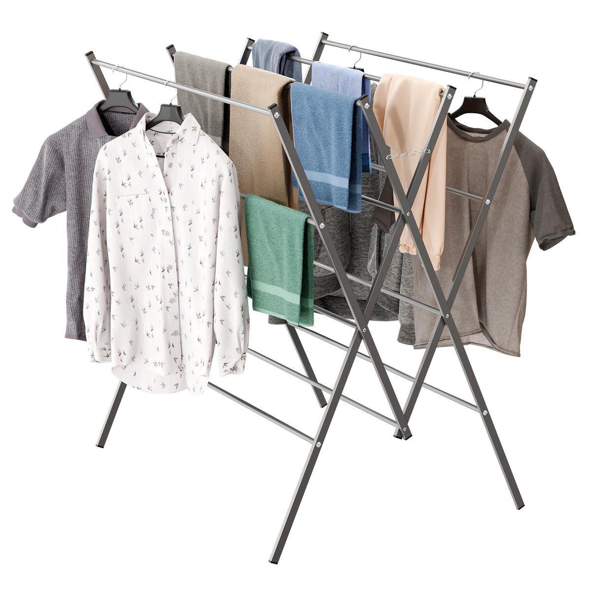 Whitmor Drying Rack Clothing, Foldable Clothes Drying Rack for Laundry, 12 Metal Bars for Hanging Clothes, Indoor & Outdoor Use, 36.2" D x 30.3" W x 40.5" H, Silver