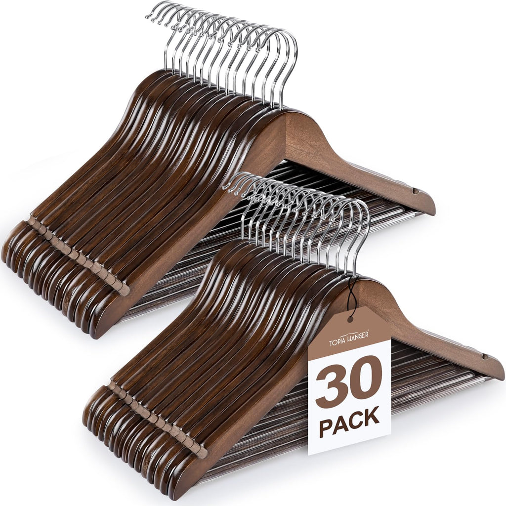 TOPIA HANGER Wooden Hangers 30 Pack, Wood Clothes Hanger Natural