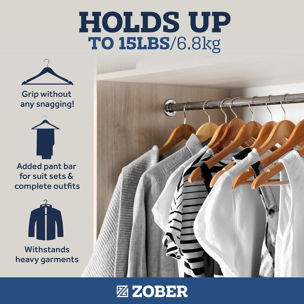 Zober Wooden Hangers 20 Pack, Heavy Duty Clothes Hangers, Non Slip, Natural