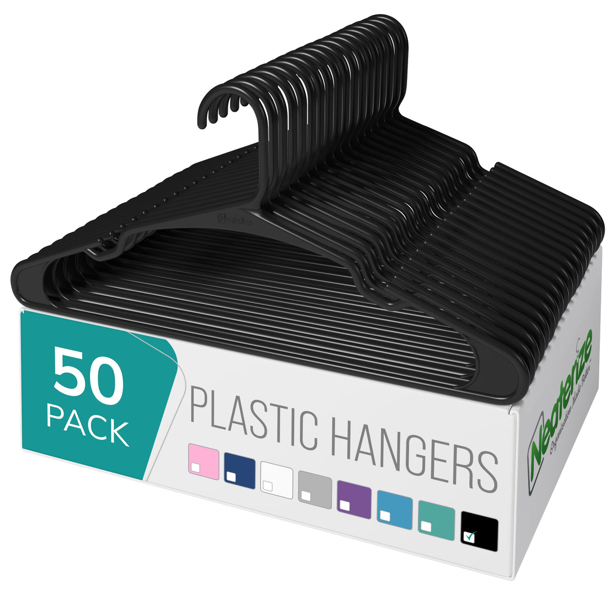 NEATERIZE Clothes Hangers Plastic 50 Pack for Adults - Plastic Hangers, The Perfect Coat Hanger and Space Saving Clothes Hangers for Closet, Percheros Ganchos para Colgar Ropa Hangars - White Hangers