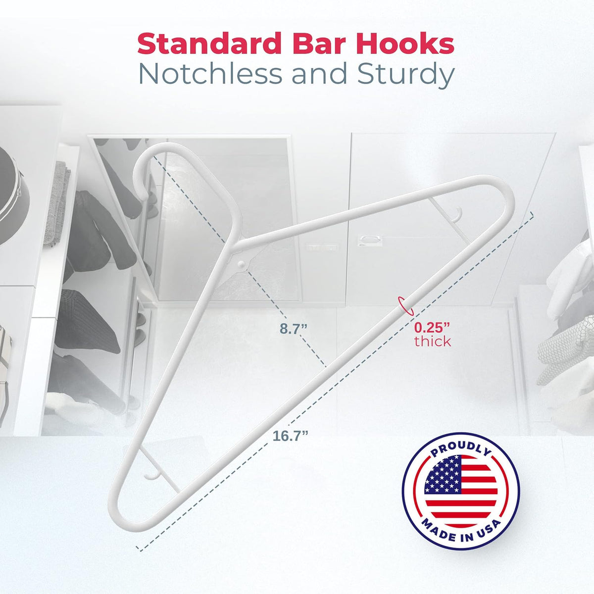 Plastic Hangers 30 Pack – Made in the USA – 6lb Capacity Standard Clothes Hangers with Strap Hooks for Dresses, Lingerie, Shirts, Pants, and Jackets – White