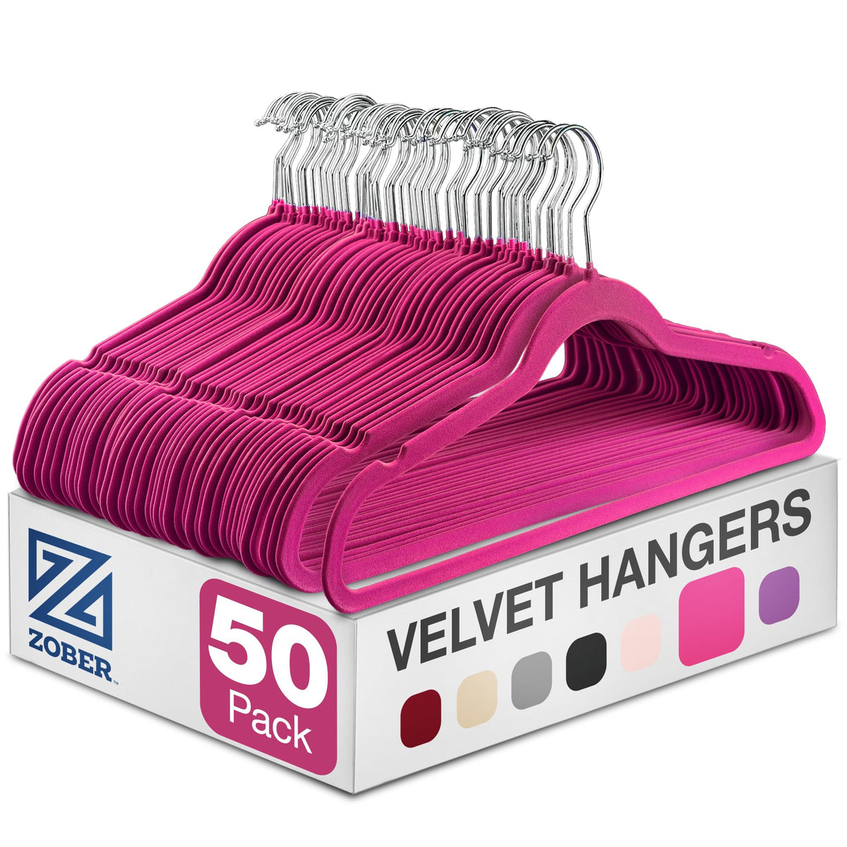 Zober Black Velvet Hangers 50 Pack, Slim Non Slip Clothes Hangers