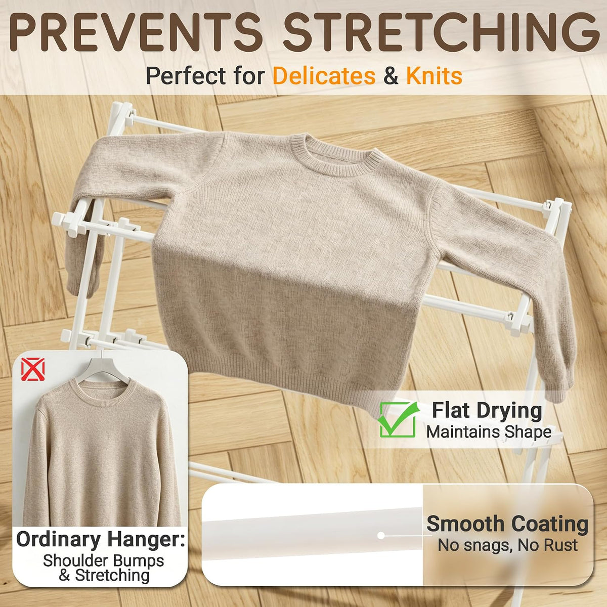 Foldable Clothes Drying Rack, Reinforced Joints, White