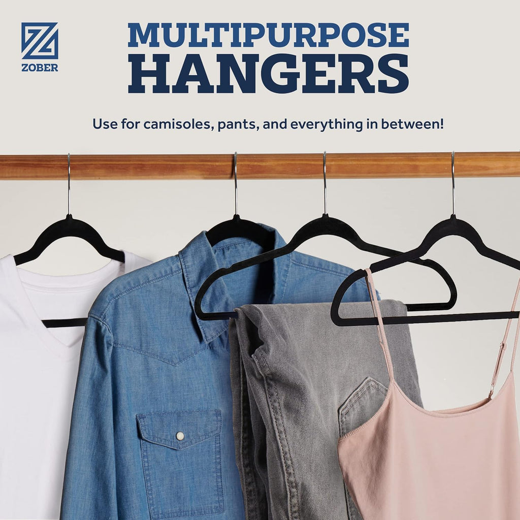 Zober Black Velvet Hangers 50 Pack, Slim Non Slip Clothes Hangers