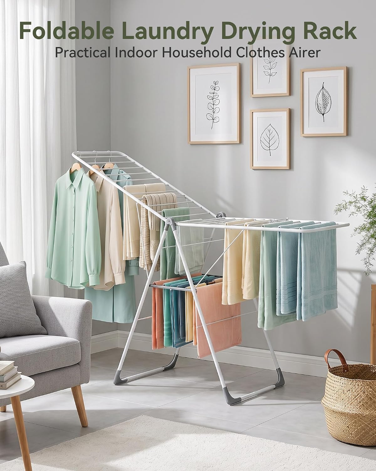 APEXCHASER 2-Tier Gullwing Clothes Drying Rack, 28-Rod Foldable, Adjustable