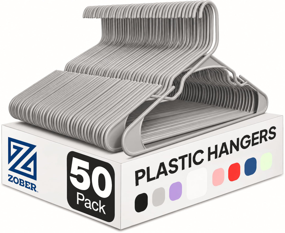 Clothes Hangers - White, Plastic Hangers 50 Pack for Shirts, Dresses, and Pants - Durable, Flexible Plastic Clothing Hangers