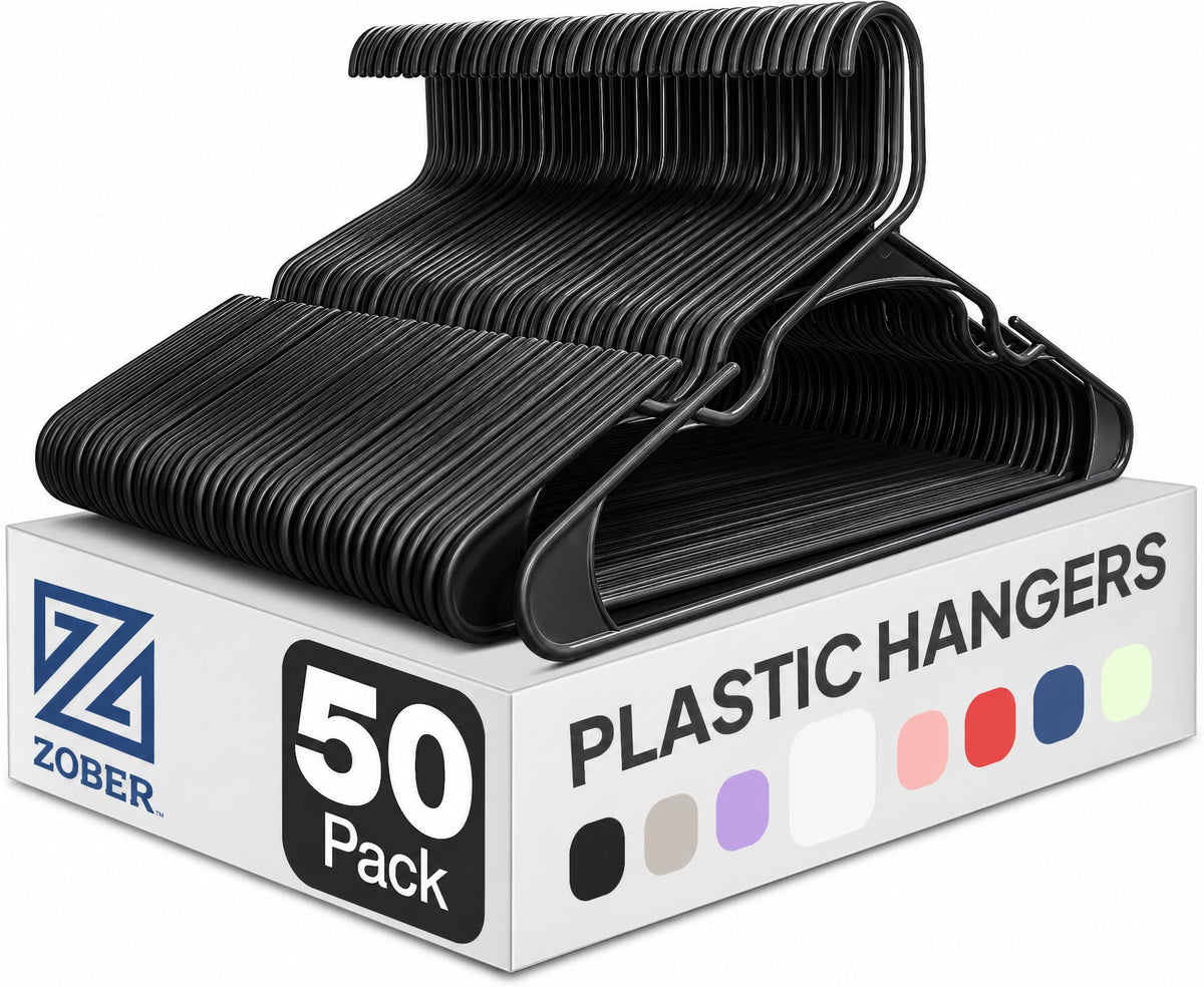 Clothes Hangers - White, Plastic Hangers 50 Pack for Shirts, Dresses, and Pants - Durable, Flexible Plastic Clothing Hangers
