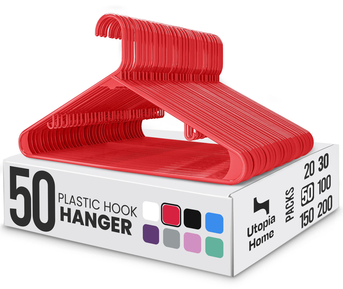 Utopia Home Plastic Hangers 50 Pack – Built-in Strap Hooks Black