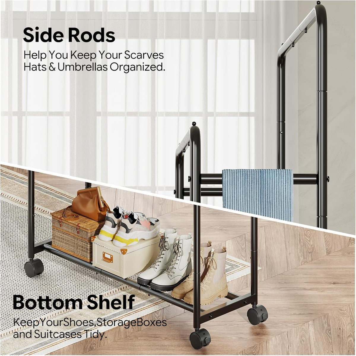 Simple Trending Clothing Clothes Rack, Double Rod Garment Rack, Black