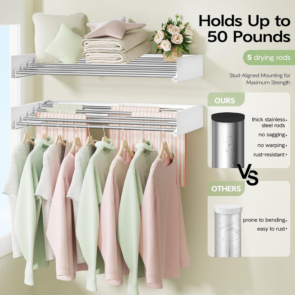 Vikaqi Wall Mounted Clothes Drying Rack 32", Foldable Wall Laundry Rack