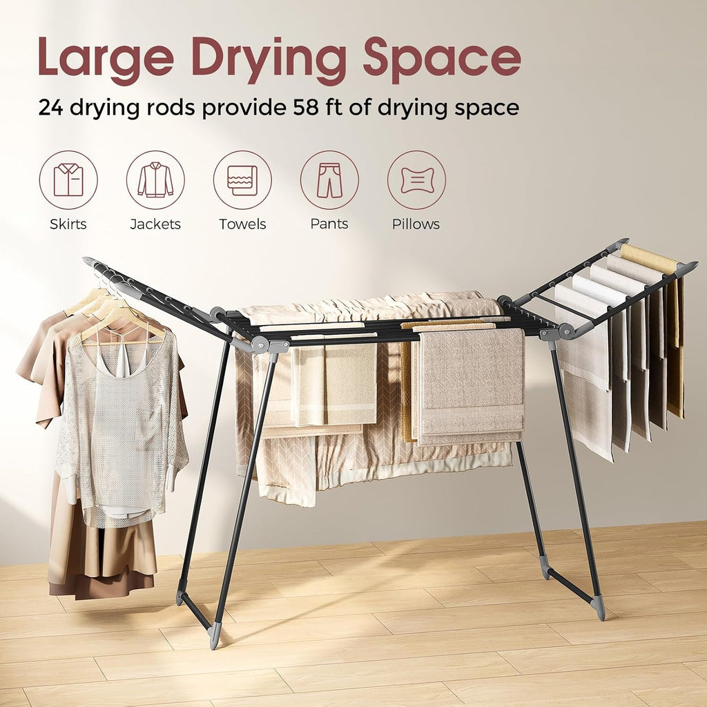 APEXCHASER Clothes Drying Rack, Large Capacity Drying Rack, 69" L, Black