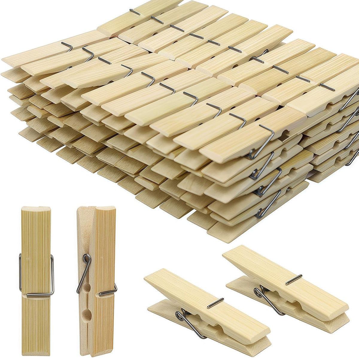 Natural Bamboo Clothespins 20-Pack Wooden Clothes Pins with Spring, 2.4 Inch Heavy Duty Rust Resistant Clips for Laundry, Crafts, Kitchen & Home Organization