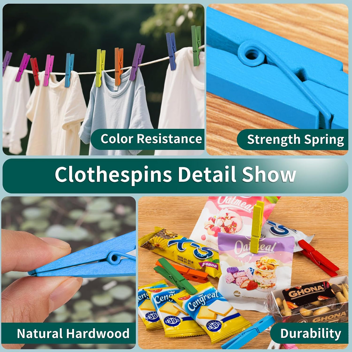 AISOSO 100Pcs Colored Clothespins, 2.9 Inch, 10 Each of 10 Colors