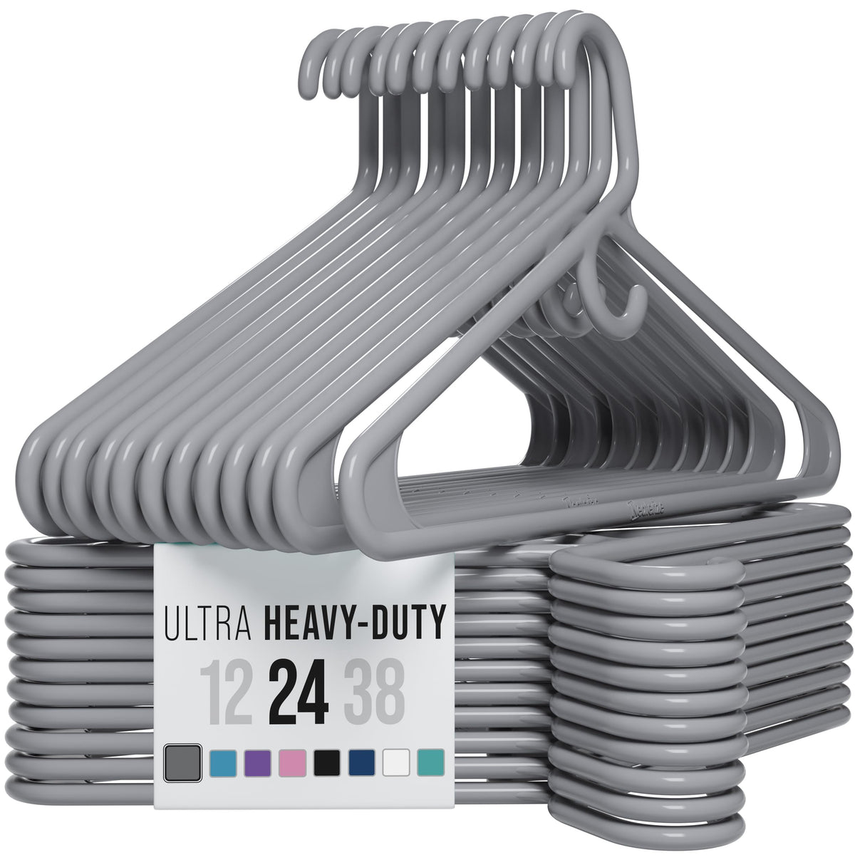 NEATERIZE Thick Heavy Duty Hangers - White Plastic Clothes Hangers 24 Pack - Great for Coat Hanger, Jackets Jeans & Suit Hanger for Closet - New Apartment Essentials Percheros Ganchos para Colgar Ropa
