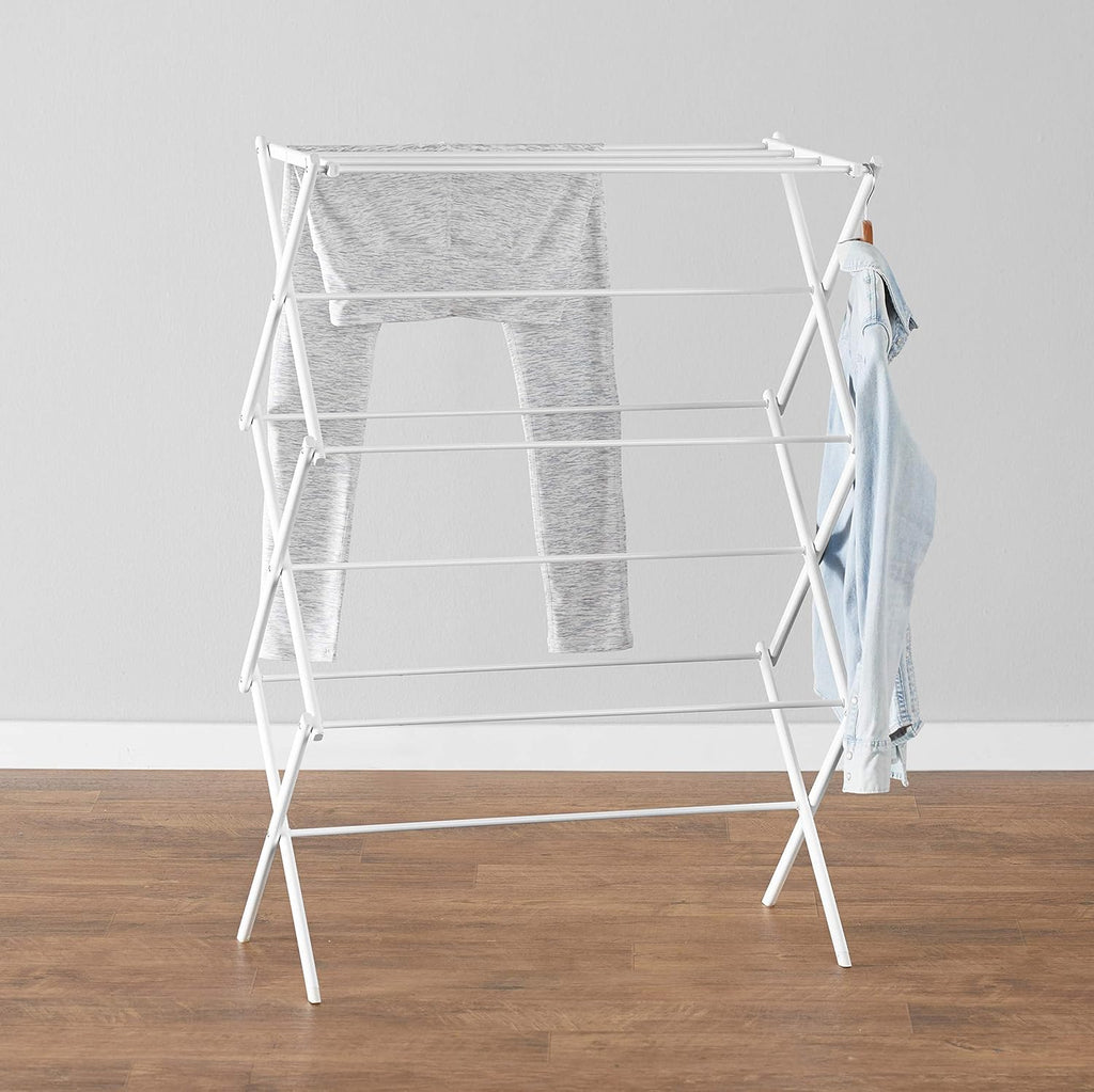 Amazon Basics Foldable Portable Clothes Drying Rack for Indoor Air Drying, Collapsible Design, 14.5" D x 29.5" W x 41.8" H, White