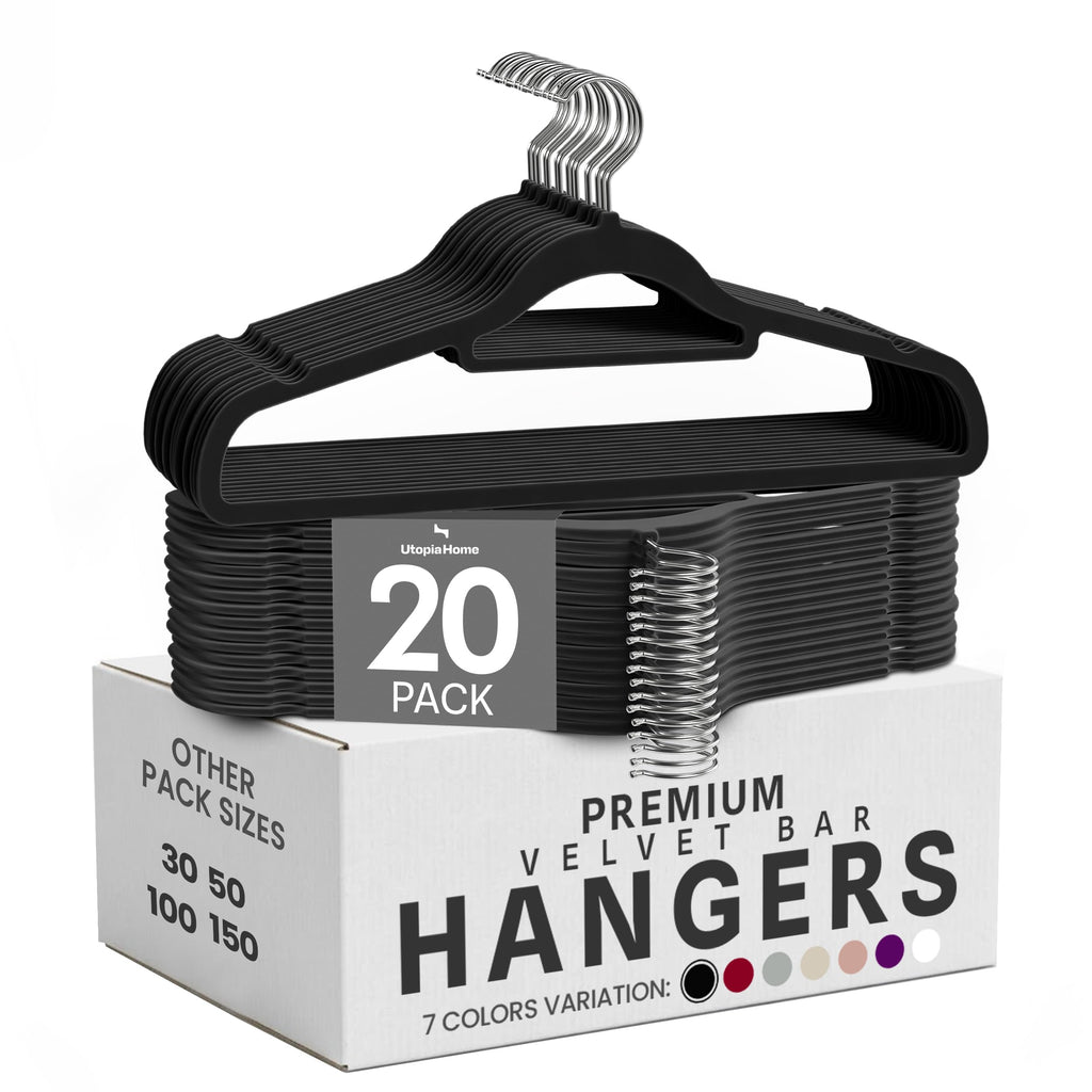 Utopia Home Velvet Hangers 100 Pack – Premium Hangers with Tie Bar - Black