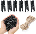 Mini Photo Clips, 100pcs Black Clothes Pins for Photos, Black Wooden Clothespins with Jute Twine, Small Clothes Pins Tiny Clothespins for Photos, Crafts, Pictures, Party Decorations