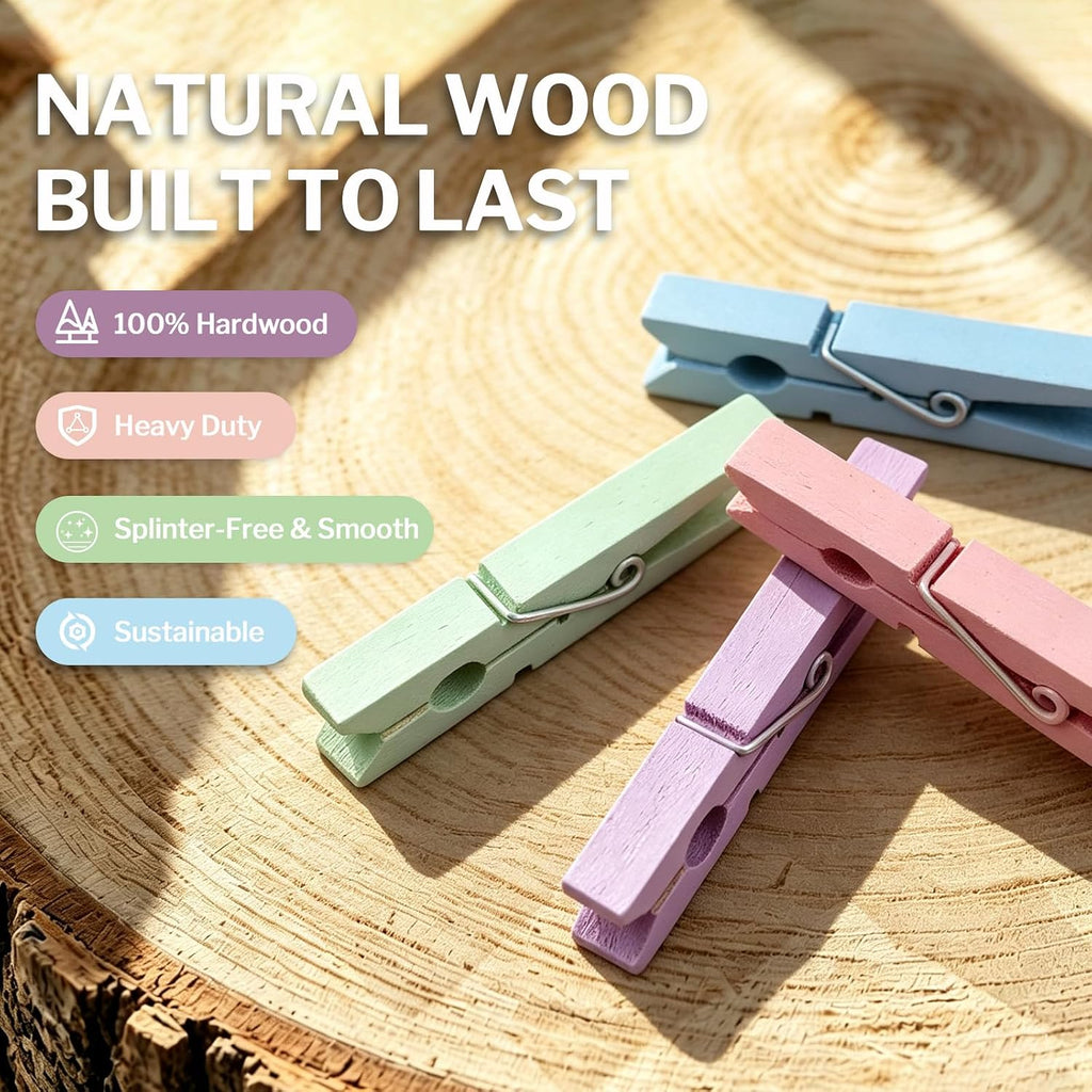 100Pcs Colored Clothespins Pastel 2.9 Inch Clothes Pins Wooden Cheer Bulk