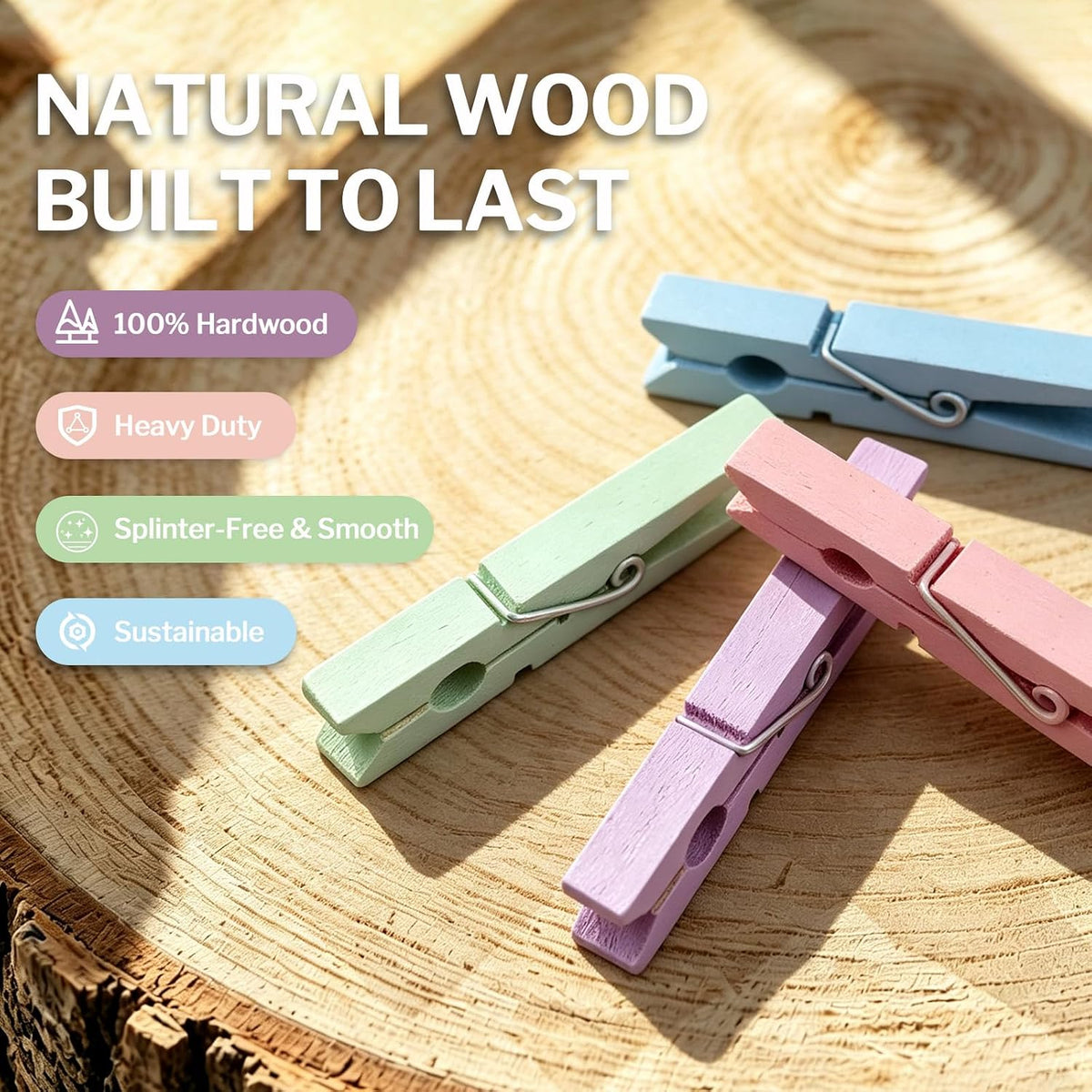 100Pcs Colored Clothespins Pastel 2.9 Inch Clothes Pins Wooden Cheer Bulk