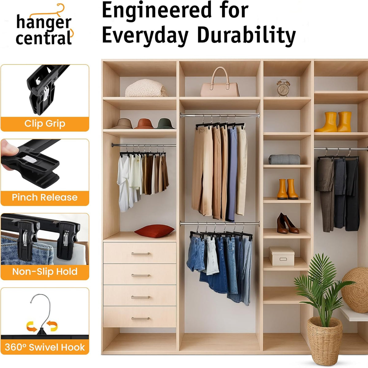 12 inch 30 Pack Pants Hangers Slim Plastic Black