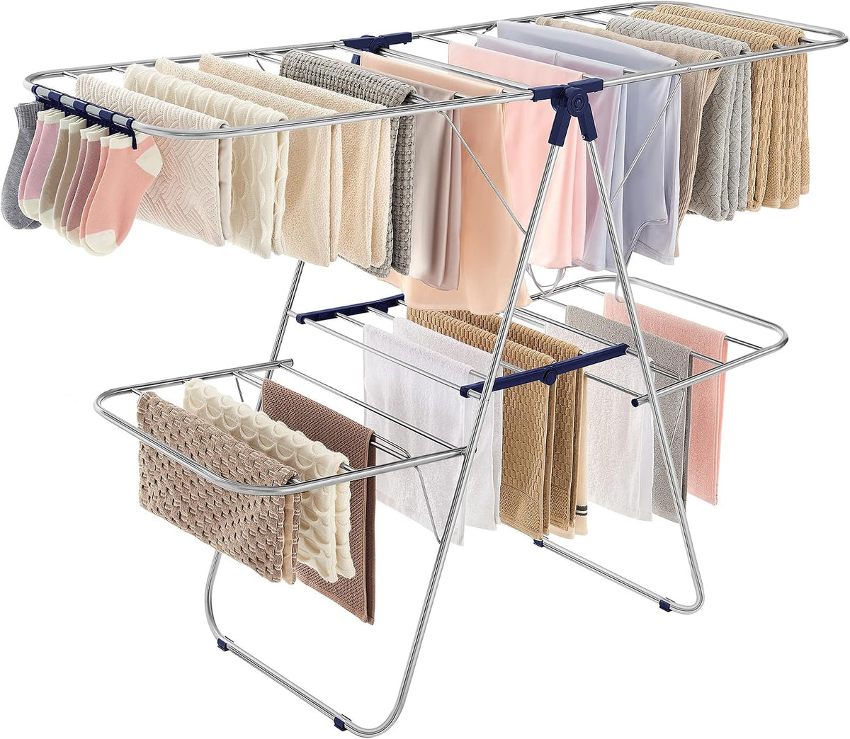 SONGMICS Clothes Drying Rack, Foldable 2-Level Stee Laundry Drying Rack