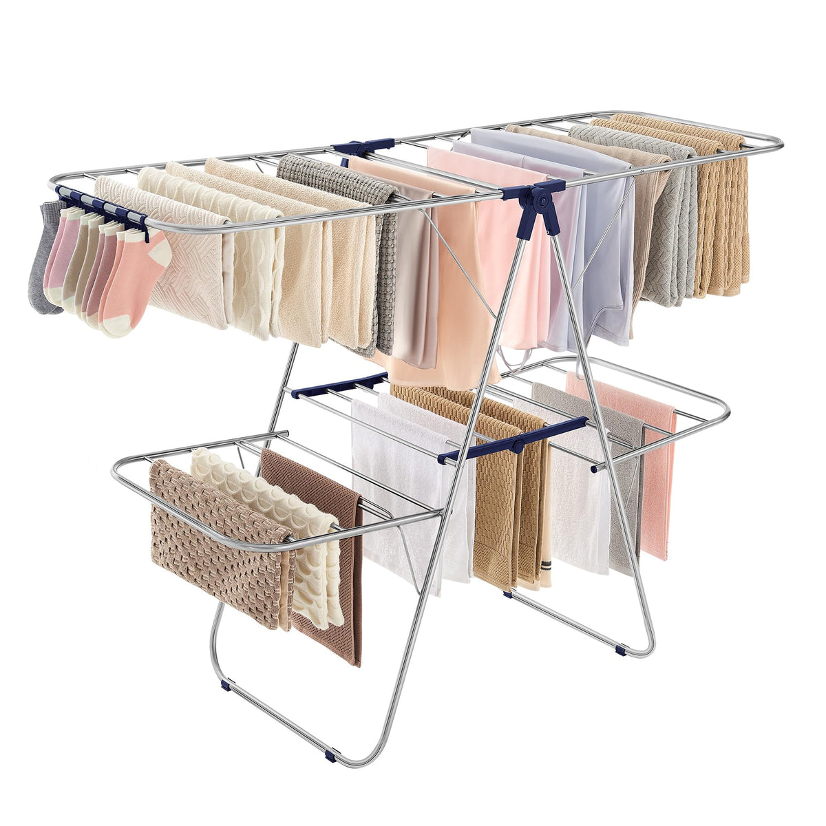 SONGMICS Clothes Drying Rack, Foldable 2-Level Stee Laundry Drying Rack